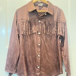 Brown Fringe Button-Up Shirt